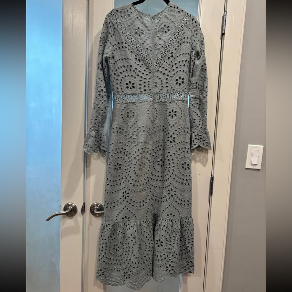 Sage Cottage-core Eyelet Lace Dress - Picture 3 of 5